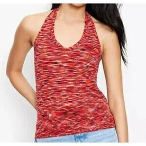 Loft Red Spacedye Halter Top Tank Tie Neck Women's Size Medium Stretch